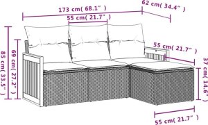 vidaXL 4-częsciowy zestaw mebli ogrodowych z poduszkami, beżowy, polirattan 3