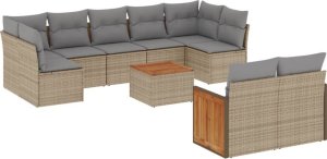 vidaXL 10-częściowy zestaw mebli ogrodowych z poduszkami, beżowy, polirattan 2