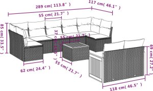 vidaXL 10-częściowy zestaw mebli ogrodowych z poduszkami, beżowy, polirattan 3