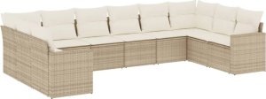 vidaXL 10-częściowy zestaw mebli ogrodowych z poduszkami, beżowy, polirattan 2