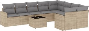 vidaXL 10-częściowy zestaw mebli ogrodowych z poduszkami, beżowy, polirattan 2