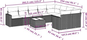 vidaXL 10-częściowy zestaw mebli ogrodowych z poduszkami, beżowy, polirattan 3