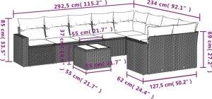 vidaXL 10-częściowy zestaw mebli ogrodowych z poduszkami, beżowy, polirattan 8
