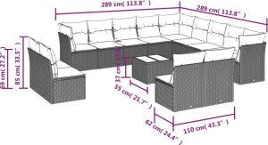 vidaXL 14-częściowy zestaw wypoczynkowy do ogrodu, poduszki czarny rattan PE 7