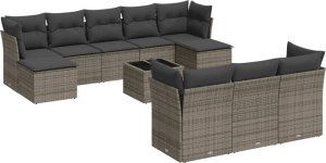 vidaXL 11-częściowy zestaw mebli ogrodowych z poduszkami, szary rattan PE 2