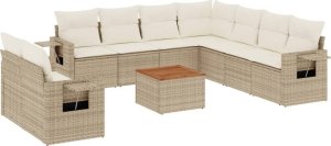 vidaXL 10-częściowy zestaw mebli ogrodowych z poduszkami, beżowy, polirattan 2
