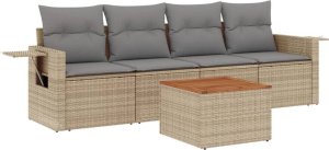 vidaXL 5-częściowy zestaw mebli ogrodowych z poduszkami, beżowy, polirattan 2