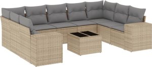 vidaXL 10-częściowy zestaw mebli ogrodowych z poduszkami, beżowy, polirattan 2