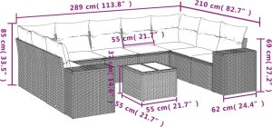 vidaXL 10-częściowy zestaw mebli ogrodowych z poduszkami, beżowy, polirattan 8