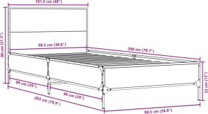 vidaXL vidaXL Rama łóżka, przydymiony dąb, 100x200cm, materiał drewnopochodny 9