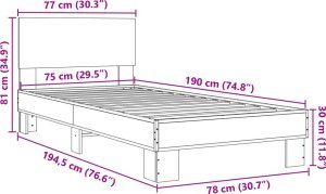 vidaXL vidaXL Rama łóżka, brązowy dąb, 75x190 cm, materiał drewnopochodny 9