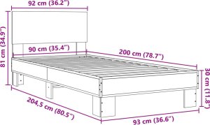 vidaXL vidaXL Rama łóżka, przydymiony dąb, 90x200 cm, materiał drewnopochodny 9