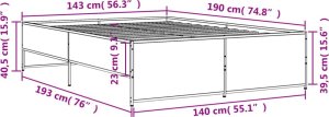vidaXL vidaXL Rama łóżka, brązowy dąb, 140x190 cm, materiał drewnopochodny 9