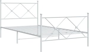 vidaXL vidaXL Metalowa rama łóżka z wezgłowiem i zanóżkiem, biała, 100x200 cm 2