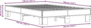 vidaXL vidaXL Rama łóżka, brązowy dąb, 140x190 cm, materiał drewnopochodny 9
