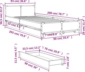 vidaXL vidaXL Rama łóżka z szufladami, czarna, 90x200 cm 10