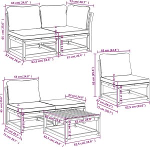 vidaXL vidaXL 6-cz. zestaw wypoczynkowy do ogrodu, z poduszkami, akacja 9