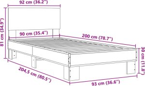 vidaXL vidaXL Rama łóżka, brązowy dąb, 90x200 cm, materiał drewnopochodny 9