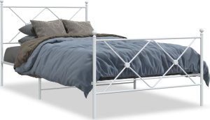 vidaXL vidaXL Metalowa rama łóżka z wezgłowiem i zanóżkiem, biała, 107x203 cm 2
