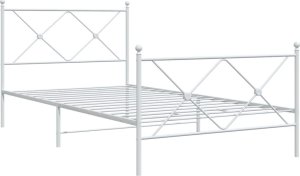 vidaXL vidaXL Metalowa rama łóżka z wezgłowiem i zanóżkiem, biała, 107x203 cm 3
