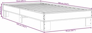 vidaXL vidaXL Rama łóżka, przydymiony dąb, 75x190 cm, materiał drewnopochodny 9