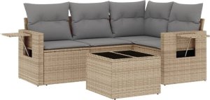 vidaXL 5-częściowy zestaw mebli ogrodowych z poduszkami, beżowy, polirattan 2