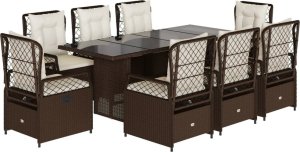 vidaXL vidaXL 9-cz. zestaw mebli ogrodowych z poduszkami, brązowy, rattan PE 2