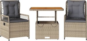 vidaXL vidaXL 3-cz. zestaw mebli ogrodowych z poduszkami, beżowy, polirattan 2