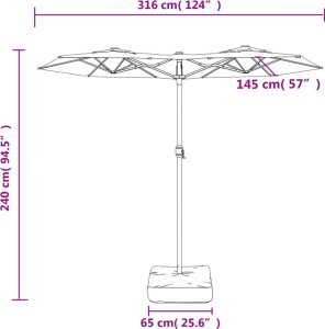 vidaXL Parasol ogrodowy podwójny, zielony, 316x240 cm 8