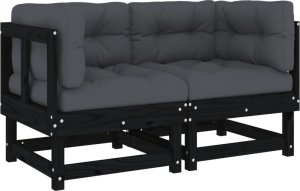 vidaXL Siedziska narożne z poduszkami, 2 szt., czarne, drewno sosnowe 2