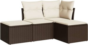 vidaXL vidaXL 4-cz zestaw wypoczynkowy do ogrodu, poduszki, brązowy rattan PE 2