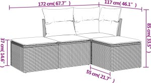 vidaXL vidaXL 4-cz zestaw wypoczynkowy do ogrodu, poduszki, brązowy rattan PE 3
