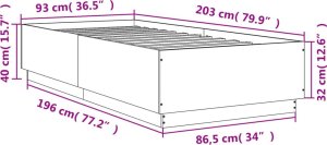 vidaXL vidaXL Rama łóżka, brązowy dąb, 90x200 cm, materiał drewnopochodny 9