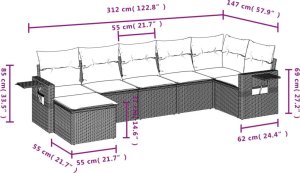 vidaXL vidaXL 7-cz. zestaw wypoczynkowy do ogrodu, z poduszkami, brązowy 3