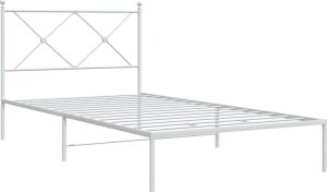 vidaXL vidaXL Metalowa rama łóżka z wezgłowiem, biała, 100x200 cm 3