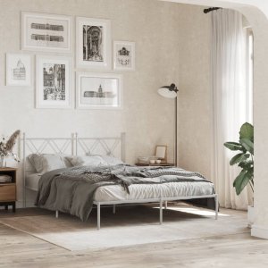 vidaXL vidaXL Metalowa rama łóżka z wezgłowiem, biała, 135x190 cm 3