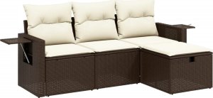 vidaXL vidaXL 4-cz zestaw wypoczynkowy do ogrodu, poduszki, brązowy rattan PE 2
