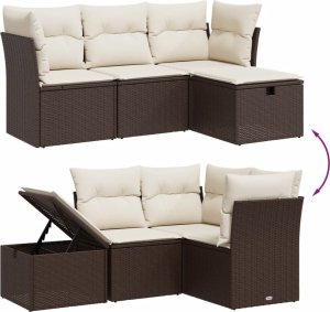 vidaXL vidaXL 4-cz zestaw wypoczynkowy do ogrodu, poduszki, brązowy rattan PE 3