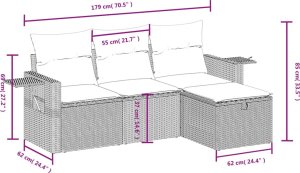 vidaXL vidaXL 4-cz zestaw wypoczynkowy do ogrodu, poduszki, brązowy rattan PE 4