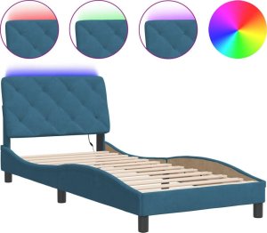 vidaXL vidaXL Rama łóżka z LED, niebieska, 90x200 cm, aksamitna 2