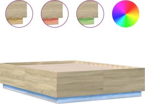 vidaXL vidaXL Rama łóżka z LED, dąb sonoma, 135x190 cm 2