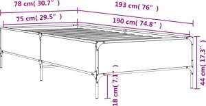 vidaXL vidaXL Rama łóżka, brązowy dąb, 75x190 cm, materiał drewnopochodny 9