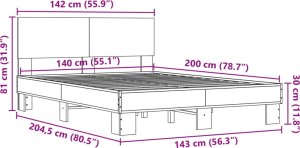 vidaXL vidaXL Rama łóżka, przydymiony dąb, 140x200cm, materiał drewnopochodny 8
