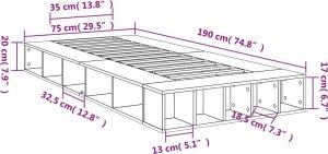 vidaXL vidaXL Rama łóżka, brązowy dąb, 75x190 cm, materiał drewnopochodny 10