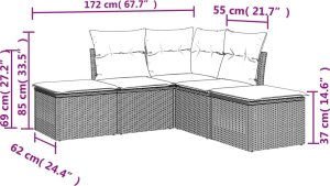 vidaXL vidaXL 5-cz. zestaw mebli ogrodowych z poduszkami, brązowy, polirattan 3