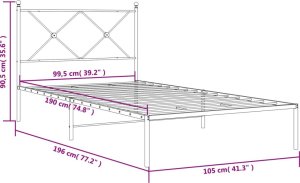 vidaXL vidaXL Metalowa rama łóżka z wezgłowiem, biała, 100x190 cm 8
