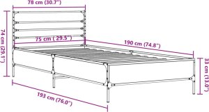 vidaXL vidaXL Rama łóżka, brązowy dąb, 75x190 cm, materiał drewnopochodny 9