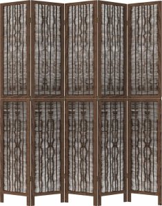 vidaXL Parawan pokojowy, 5-panelowy, ciemny brąz, lite drewno paulowni 4