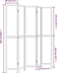 vidaXL Parawan pokojowy, 5-panelowy, ciemny brąz, lite drewno paulowni 8