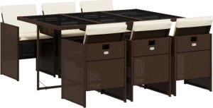 vidaXL vidaXL 7-cz. zestaw mebli ogrodowych, z poduszkami, brązowy, rattan PE 2